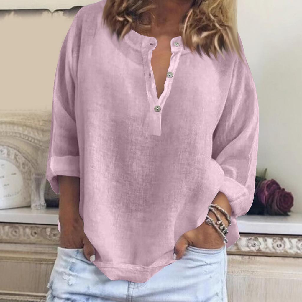 Damenmode Einfarbig Leinen Langarm Freizeitbluse