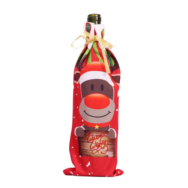 

Рождественские чехлы для винных бутылок Снеговик Лось Санта Клаус с принтом Украшения для бутылок шампанского Мешочки для новогоднего декора стола Рождественские подарки