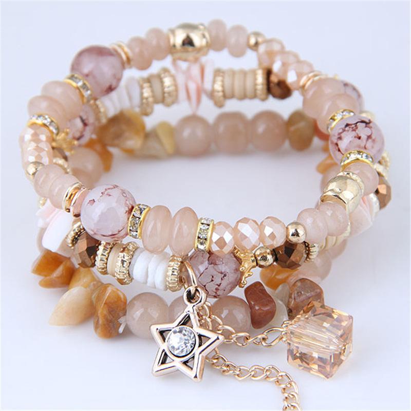 Versatile Crystal Candy Beads Fashionable Multi-layered Bracelet for Women, Sparkling Diamond Star Beaded Bracelets