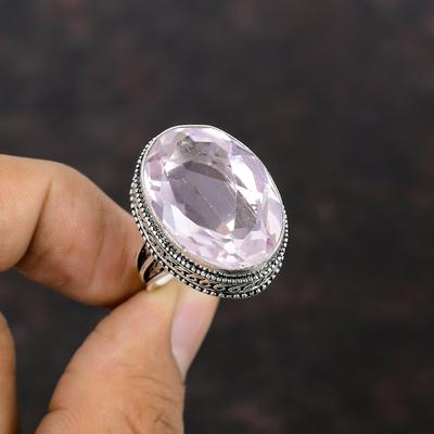 Faceted Pink Kunzite Ring 925 Sterling Silver Ring Real Gemstone Jewelry Vintage Ring Handmade Jewelry Gift For Women Available In Ring Size
