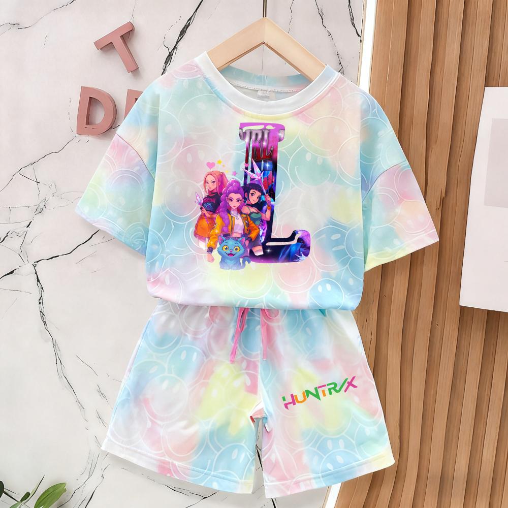 Summer Demon Hunters T-Shirt and Pants Set Girls' Clothing Cute Smiley Face 3D Print Short-Sleeve Set Kids' T-Shirt and Shorts Set
