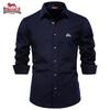 2025 Sonbahar ve Kış Nakış Yeni Erkek Kadife Saf Pamuk Yakalı Gömlek, İş Günlük Uzun Kollu Gömlek
