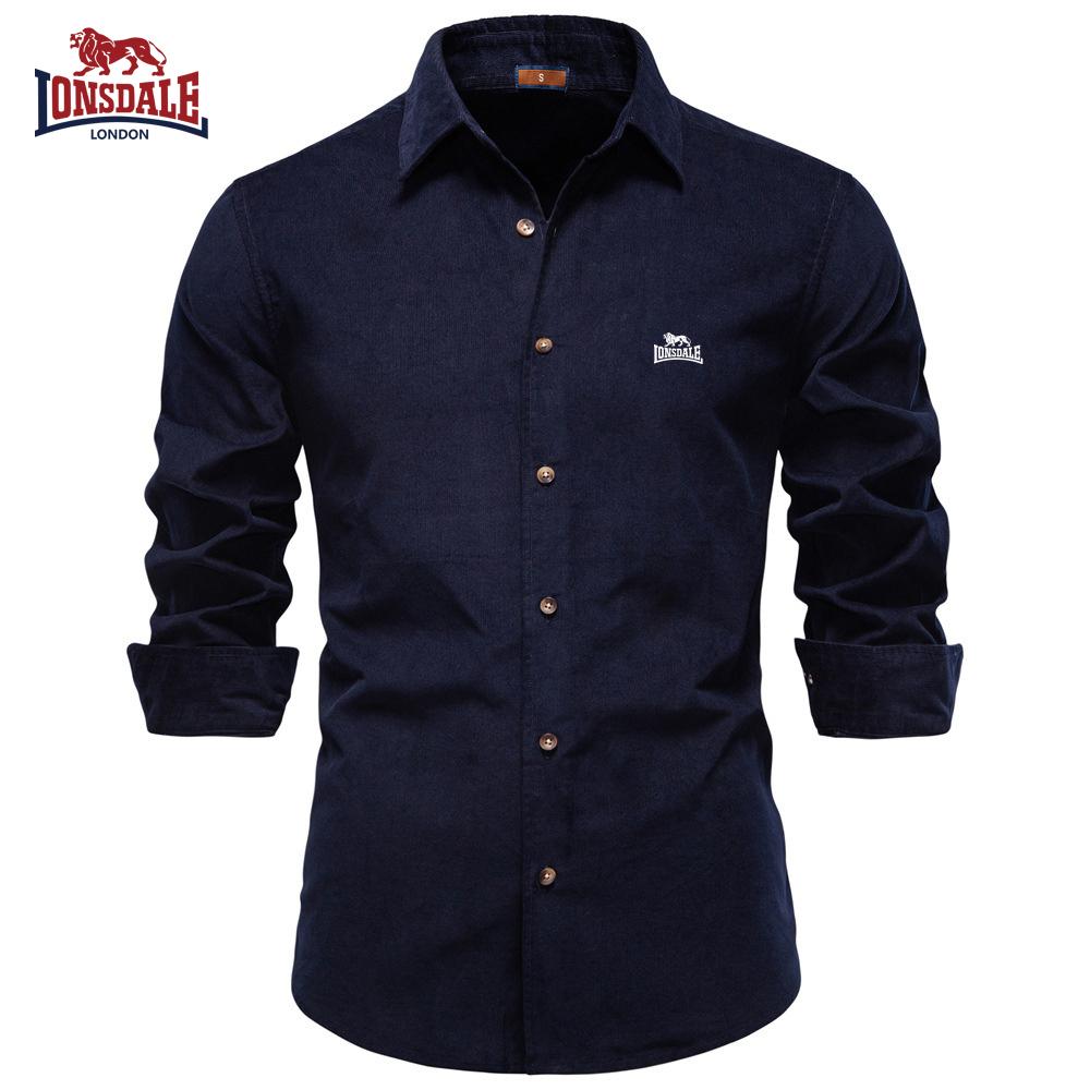 

Lonsdale 2025 Осінньо-зимова вишивка Нова чоловіча вельветова сорочка з лацканами, ділова повсякденна сорочка з довгим рукавом XL