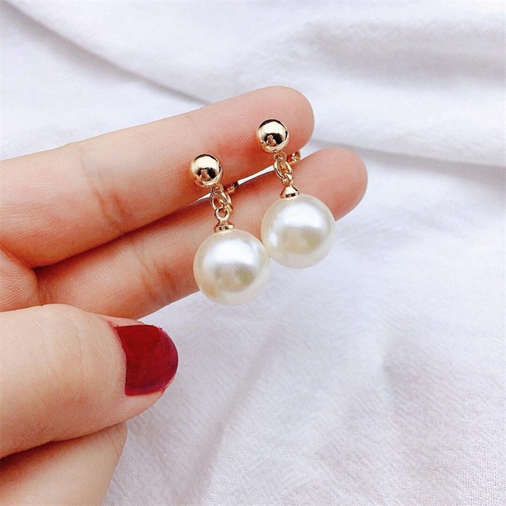 Non Pierced Gold Round Simulated Pearl Ball Clip Earrings For Women Wedding Party Jewelry Ear Cuff Earring