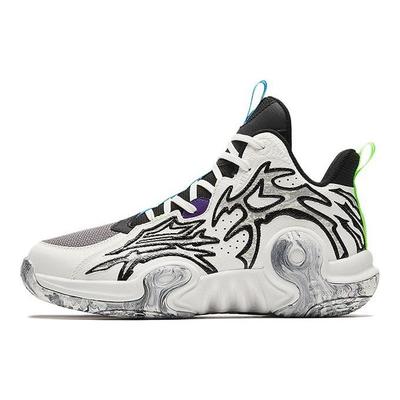 Kids Lace-Up Comfortable Versatile Non-Slip Mid-Top Basketball Shoes Kids Sneaker White Black A312331104-1
