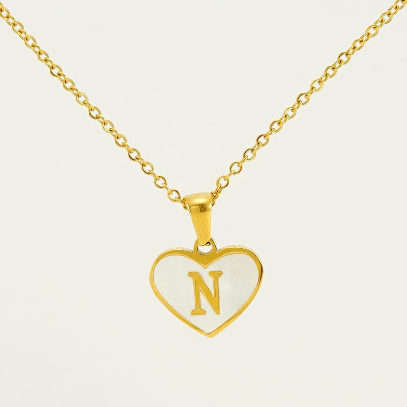 Personalized Heart Letter Necklace: Stainless Steel & Natural Shell Clavicle Chain