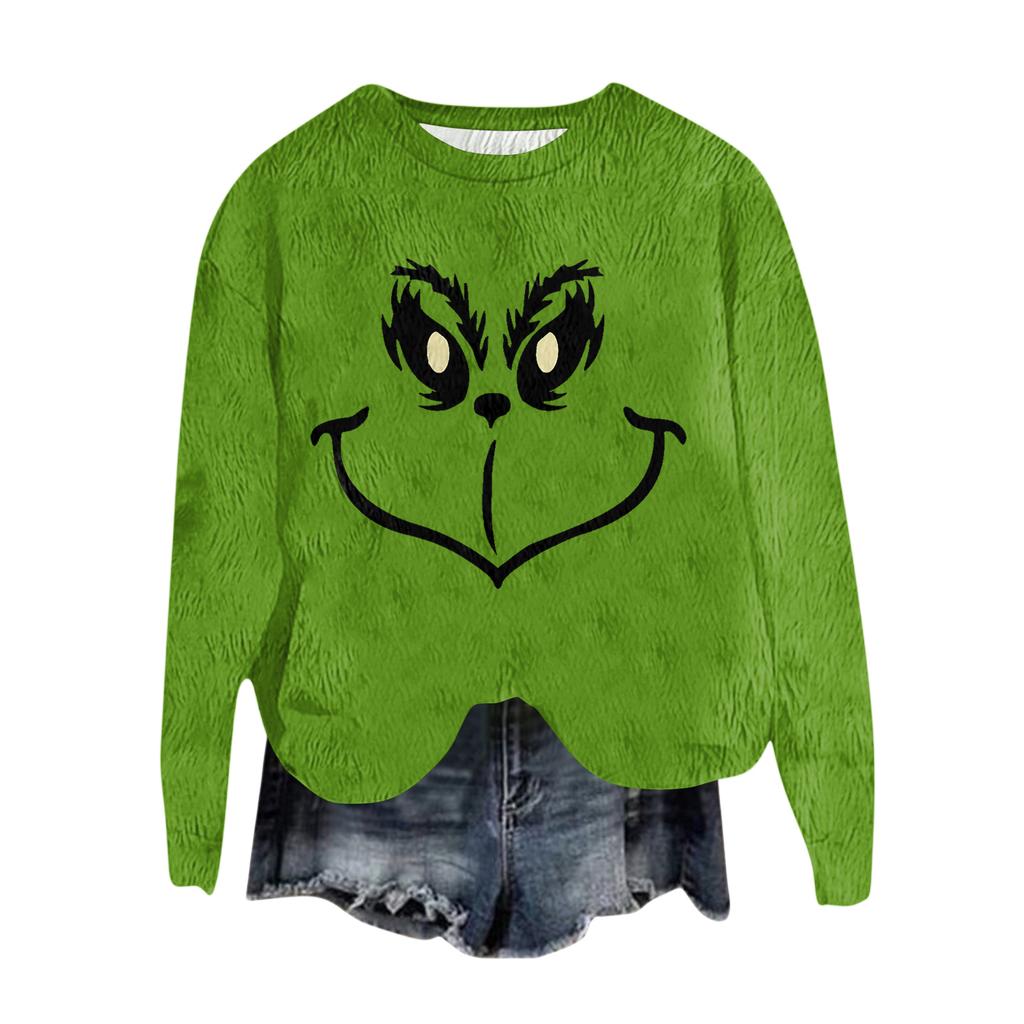 Ladies' Fashionable Round Neck Pullover Long Sleeved Top Christmas Printed Sweatshirt