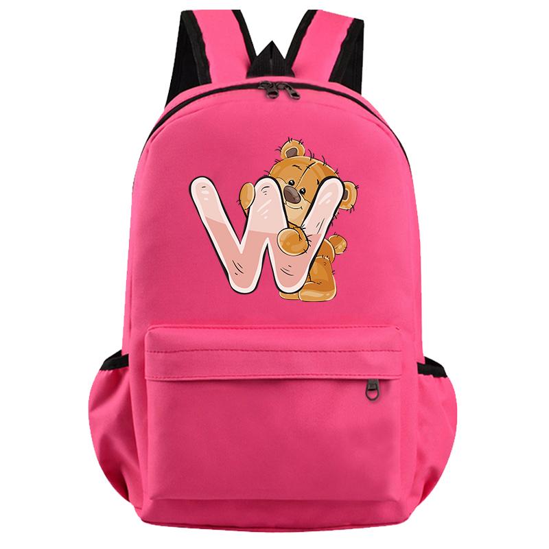 Schöner kleiner Bär-Rucksack mit 26 englischen Buchstaben, Teenager-Schultasche für Mädchen, Jungen, Rucksack mit großer Kapazität, Büchertasche für Kindergeschenke