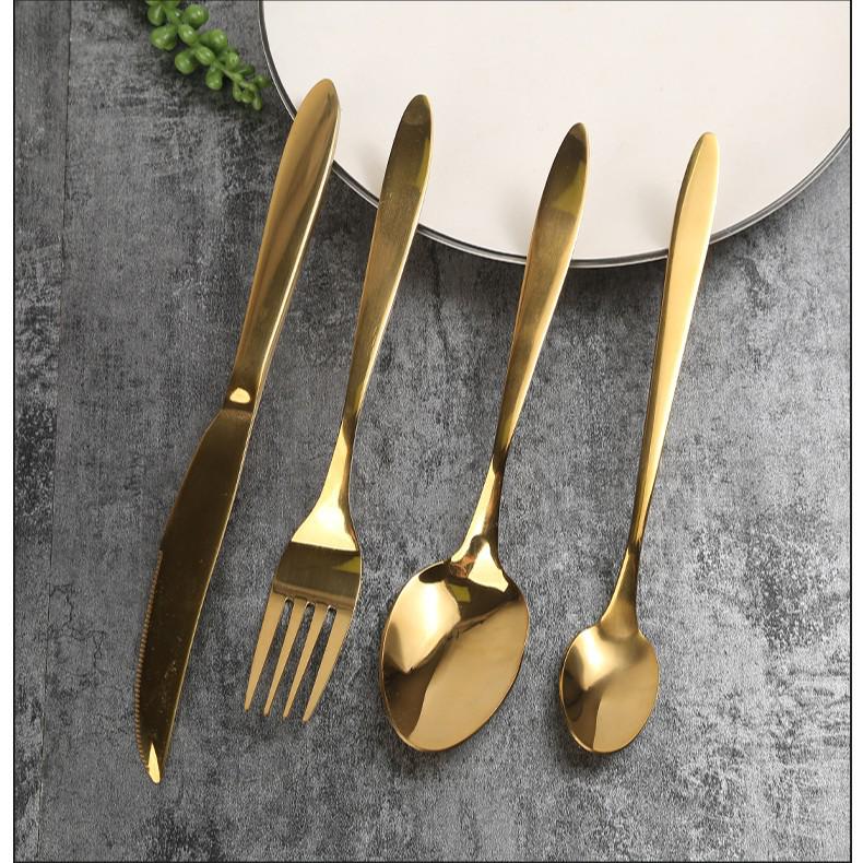 Gold Stainless Steel 6-Piece Cutlery Set: Steak Knife, Fork, Dessert Spoon, Coffee Spoon - Ideal for Western Cuisine and Hotels
