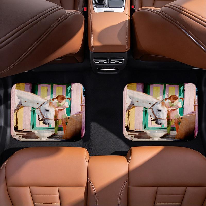 Inger Pippi pattern  Black Car Floor Mats Full Coverage All-Season Car Mats, XPE Non-Slip And Wear-Resistant Mats Suitable for SUV Interiors, Textured