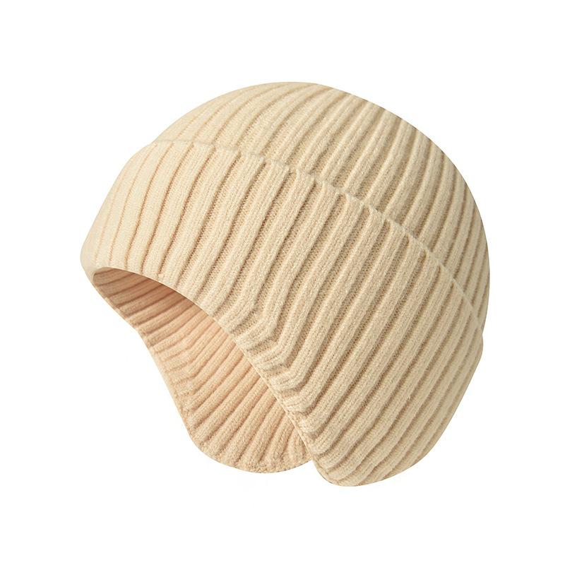 Unisex Autumn/Winter Solid-Colour Knitted Beanie with Ear Flaps Couples' One-Piece Winter Cycling Beanie Windproof One-Piece Cold-Weather Beanie