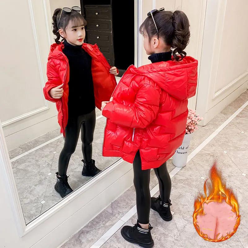 Dziewczęca zimowa gruba bawełniana kurtka dla średnich i dużych dzieci w jednolitym kolorze, ciepła bawełniana odzież