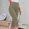Women's Fashionable Solid Color High Waist Slimming Casual Elastic Waist Bottom Cropped Pants
