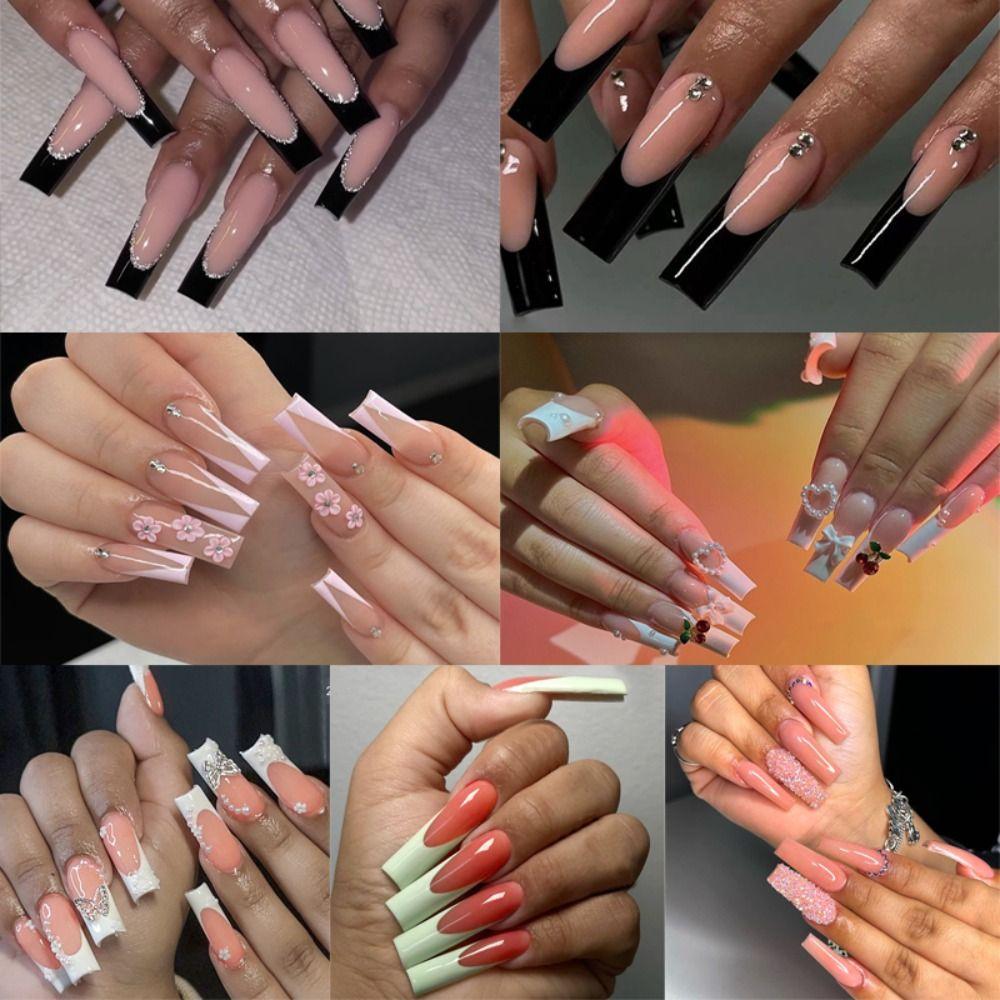 

Носимые маникюрные накладные ногти с квадратной головкой, пресс для ногтей, съемные длинные водопроводные трубы, накладные ногти для девочек