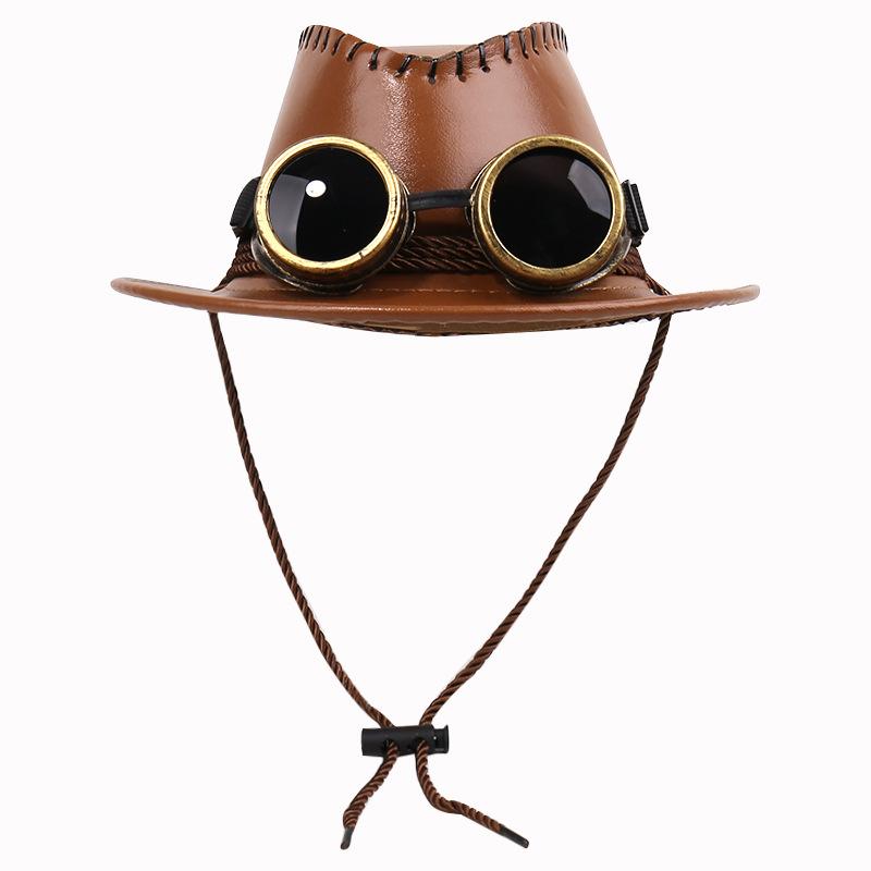 Vintage Western Cowboy Hat With Glasses Jazz Steampunk Heavy Metal Driver Goggles Cosplay Halloween Decorations for Adult Kids