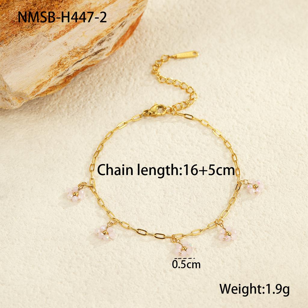 GEMCHIC Women's Colorful Flower Beaded Chain Bracelet Stainless Steel Fashion Jewelry