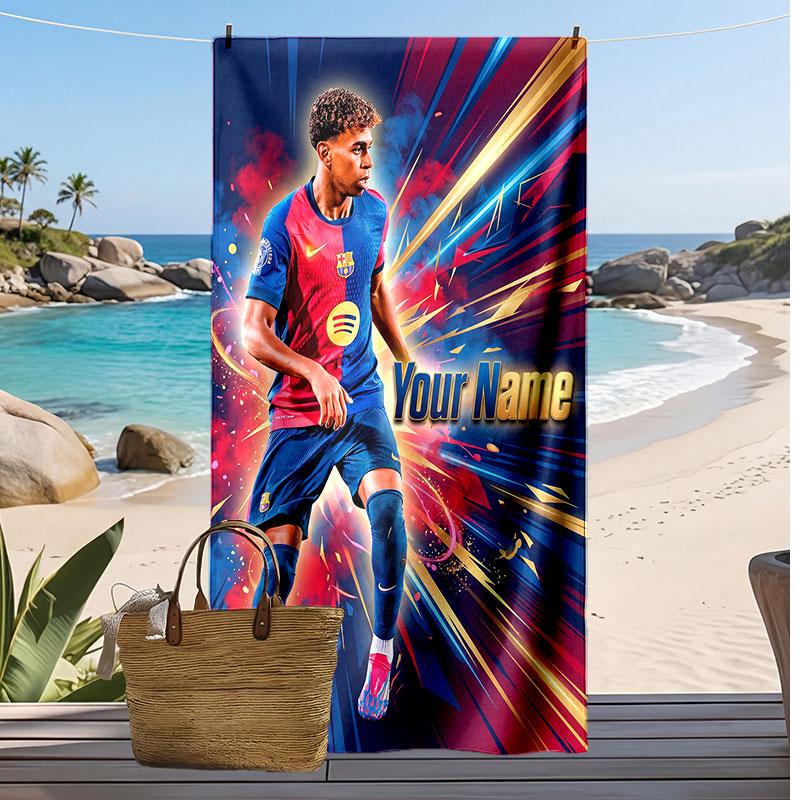 Lamine Yamal Personalisiertes Bedrucktes Strandtuch Fußball Logo Unterstützung Benutzerdefinierter Name Text Saugfähiges Handtuch Für Sport Reisen Besonderes Geschenk