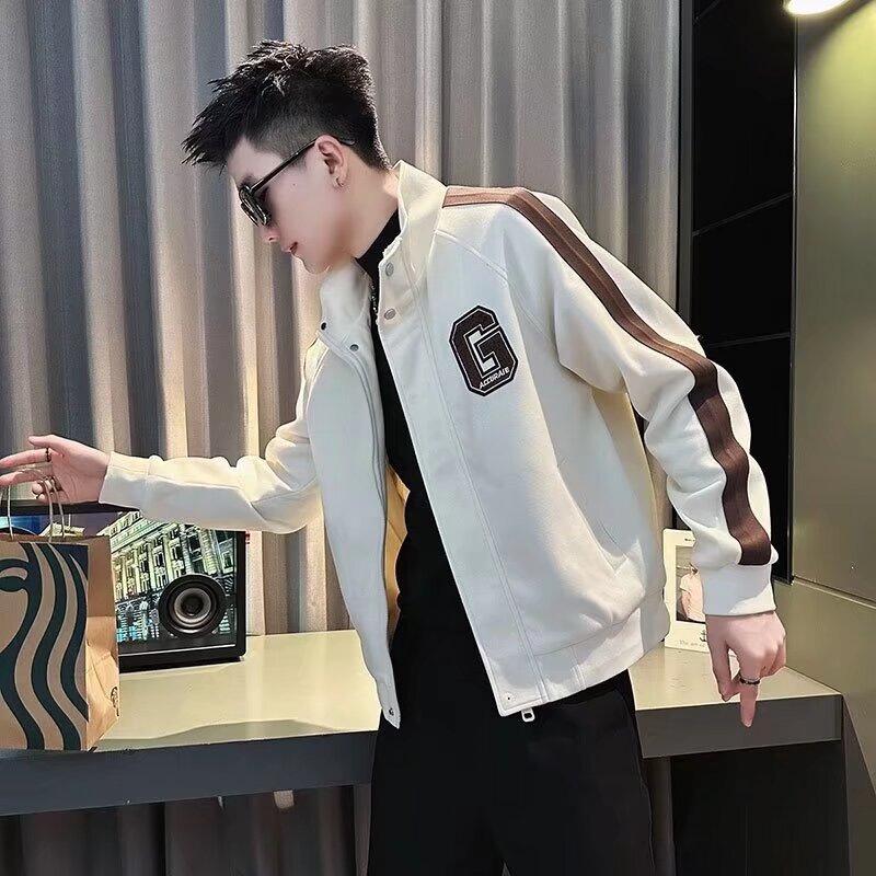 Men s Trendy Embroidered Stand-up Collar Baseball Jacket - Cool, Casual, Versatile, High-End Feel for Spring and Autumn. L