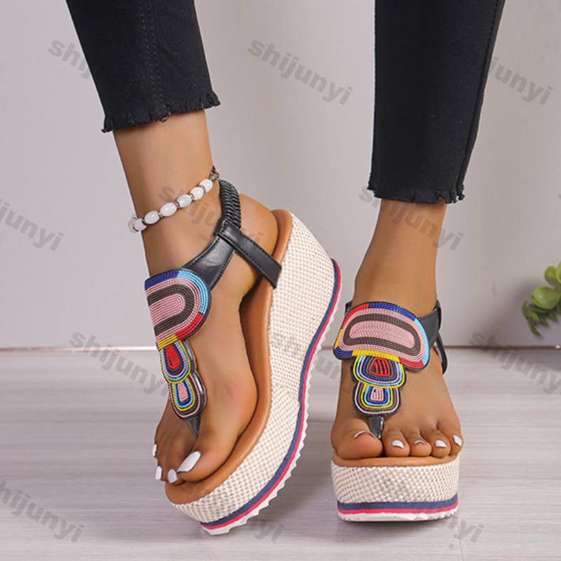 Fashion Platform Wedge Flip Flops for Women 2025 Summer New Bohemian Thick Sole Light Weight Girls Beach Slippers Slip-on Wedges Sandals
