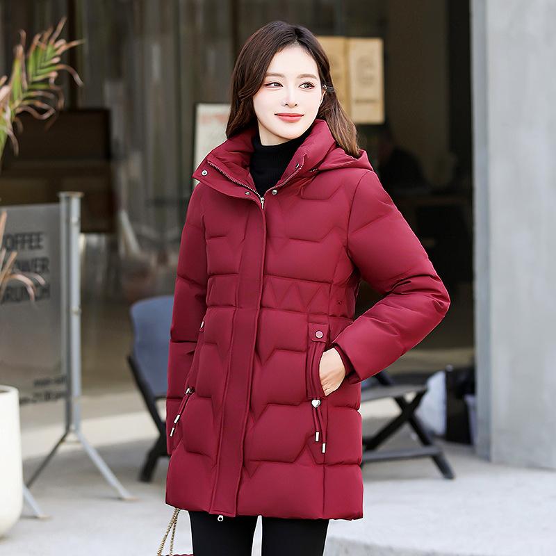 Cotton clothes women's medium and long winter new slim and thin thickened Korean version hooded jacket