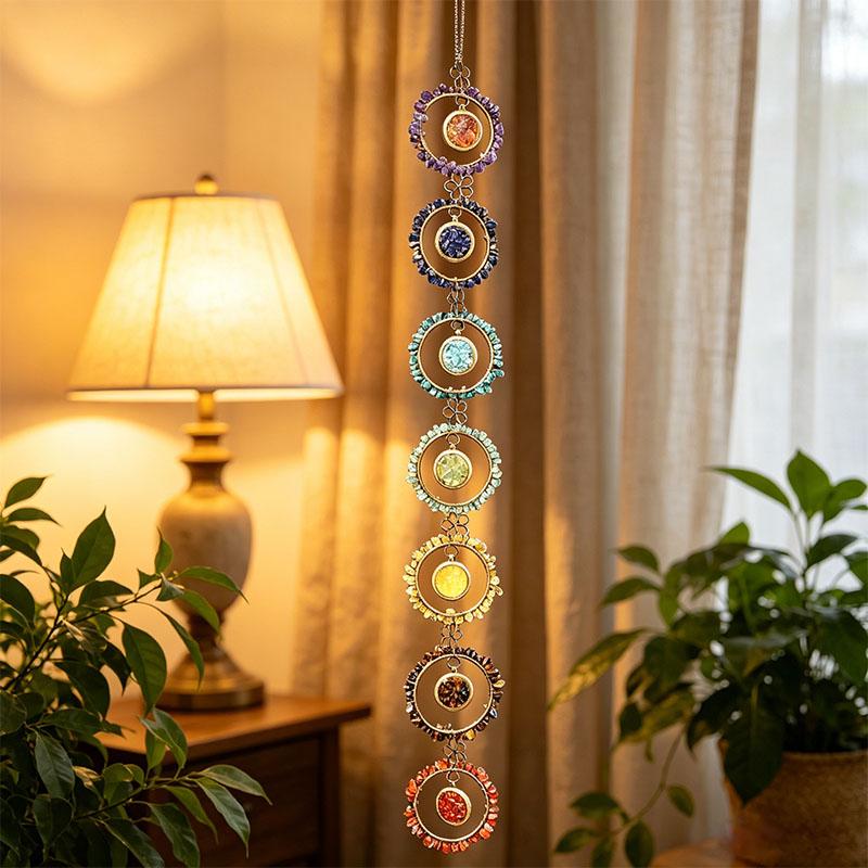 Natürlicher 7-Chakra Lebensbaum Edelstein Heilung Rohe Kristallsteine Wand Fenster Auto Hängendes Ornament für Yoga