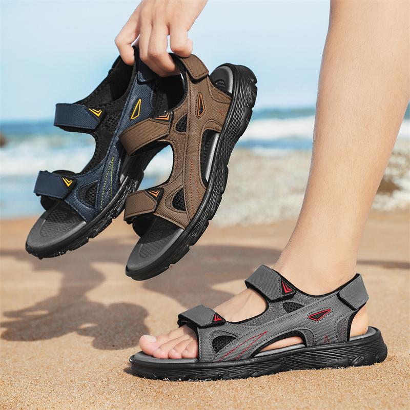 Fashion Men's Casual Summer New Style Genuine Leather Sandals With Non-Slip TPR Outsole Beef Tendon Breathable Beach Shoes