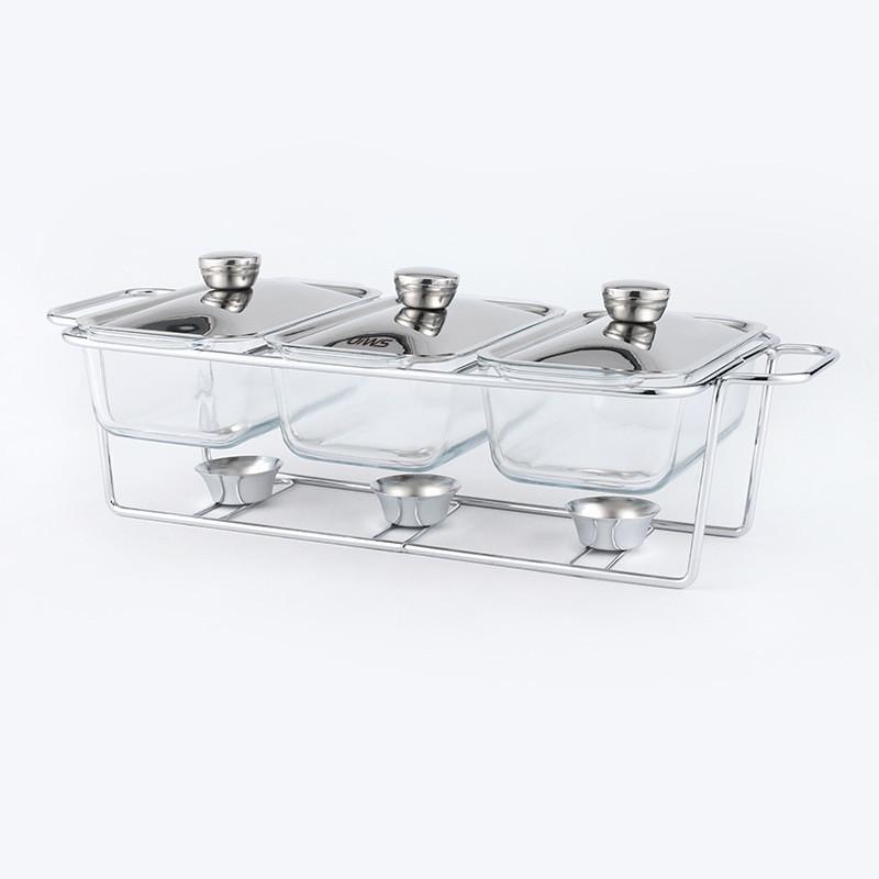 Restaurant Glass Buffet Stove Single Two Three Grid Food Heating Containers Household Rectangular Hot Pot Stove