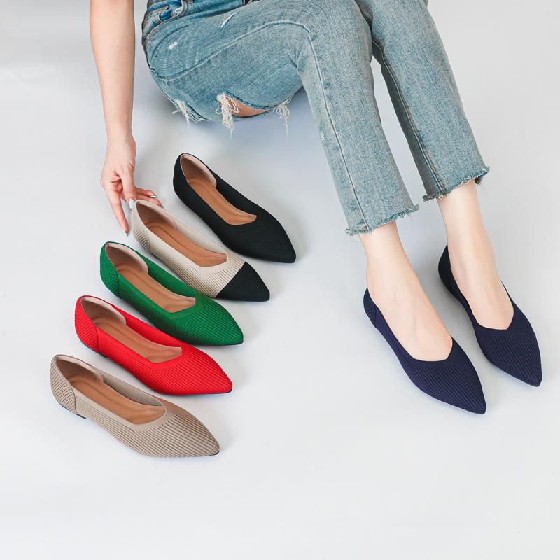 

Women s solid color flat shoes casual fashion breathable non slip rubber sole pointed pregnant women comfortable shoes spring 38