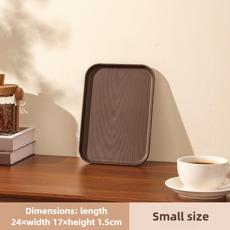 Wood-Grain Plastic Serving Tray - Large Capacity Multi-Purpose Plate for Home & Commercial Use, for Water Cups, Cakes & Desserts