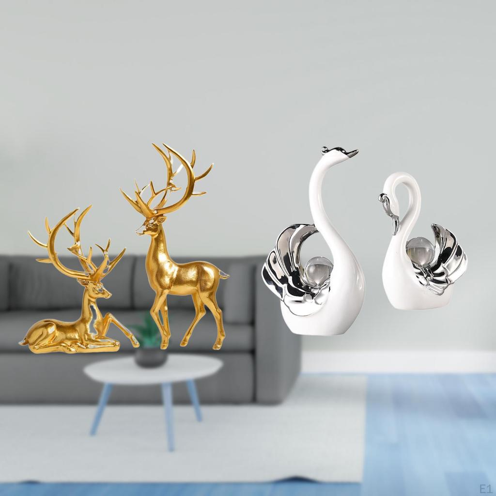 Elegant Resin Deer And Swan Figurines Collection for Living Room Decor Countertop Table Centerpiece