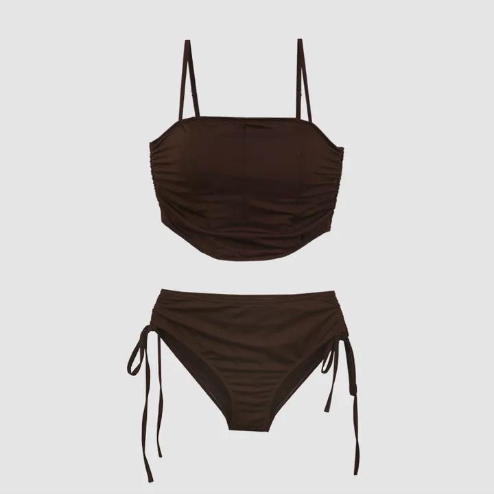 2024 Korean-Style Women's Split Swimsuit: Girl's Tube Top Drawstring Bikini for Resorts & Hot Springs