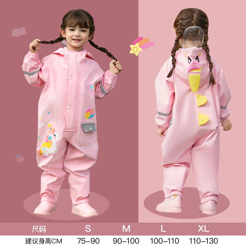 Kids Waterproof Rain Suit One Piece Hooded Raincoat with Elastic Cuffs and Reflective Strips Lightweight Durable Outdoor Wear for Children