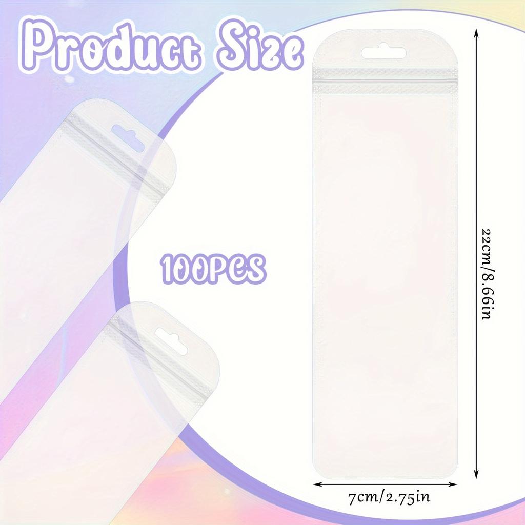 100pcs Resealable Zipper Pouch Transparent Pen Jewelry Candy Bags Small Clear Packaging with Hang Hook Cosmetic Lipgloss Storage