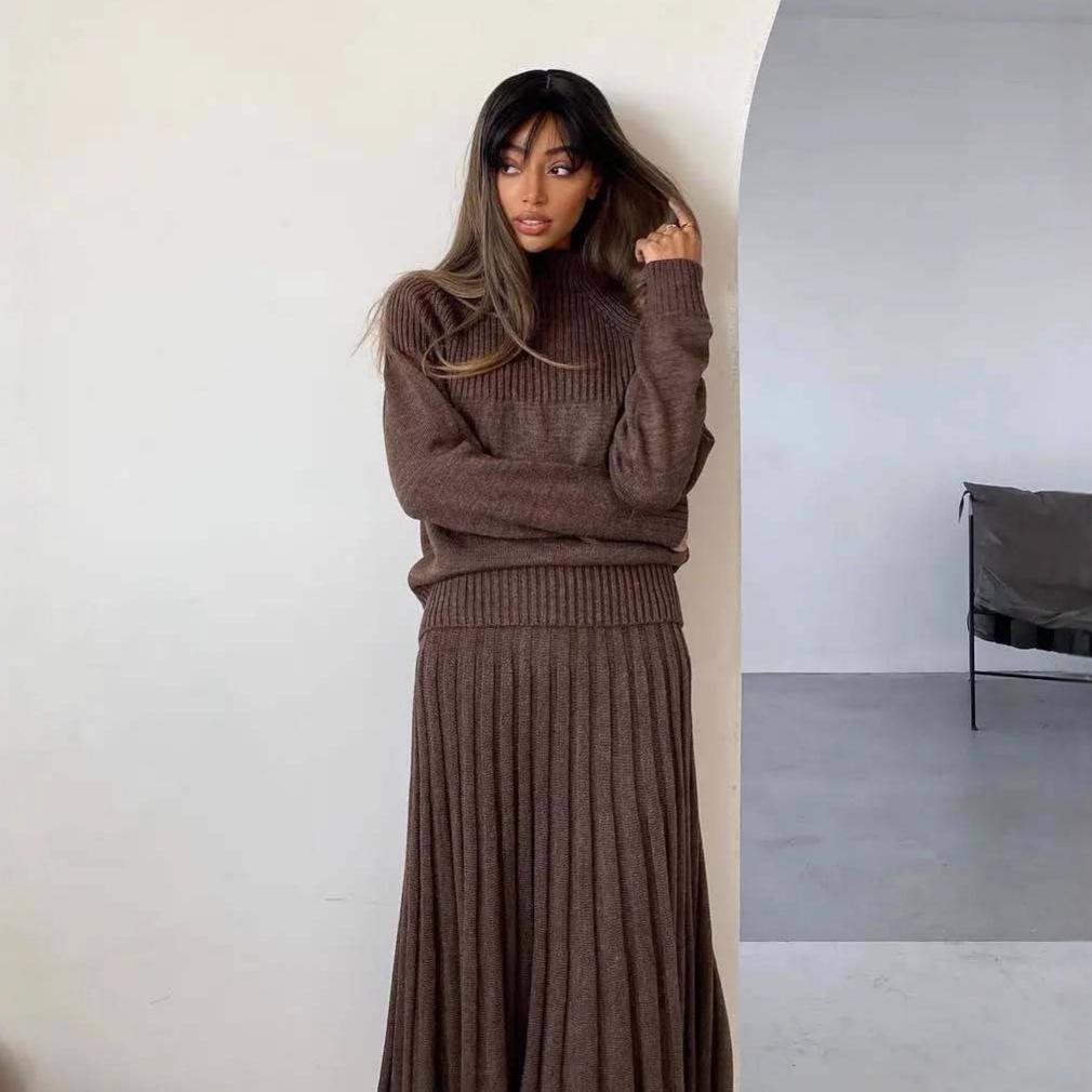 Women's 2025 Autumn Fashion: European & American Style Loose Knit Sweater Dress with Half-High Collar