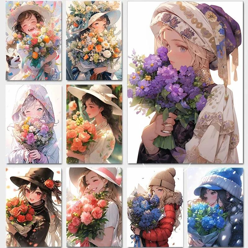 A Girl Who Loves Flowers Decorative Painting Minimalist Aesthetics Print Canvas Painting for Living Room Modern Home Decor