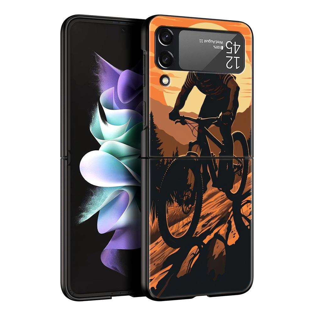 Hard PC Phone Case For Samsung Galaxy Z Flip 7 6 5 4 Black Cover For Galaxy Z Flip 3 Foldable Shockproof Autumu Bike Cycling Bag