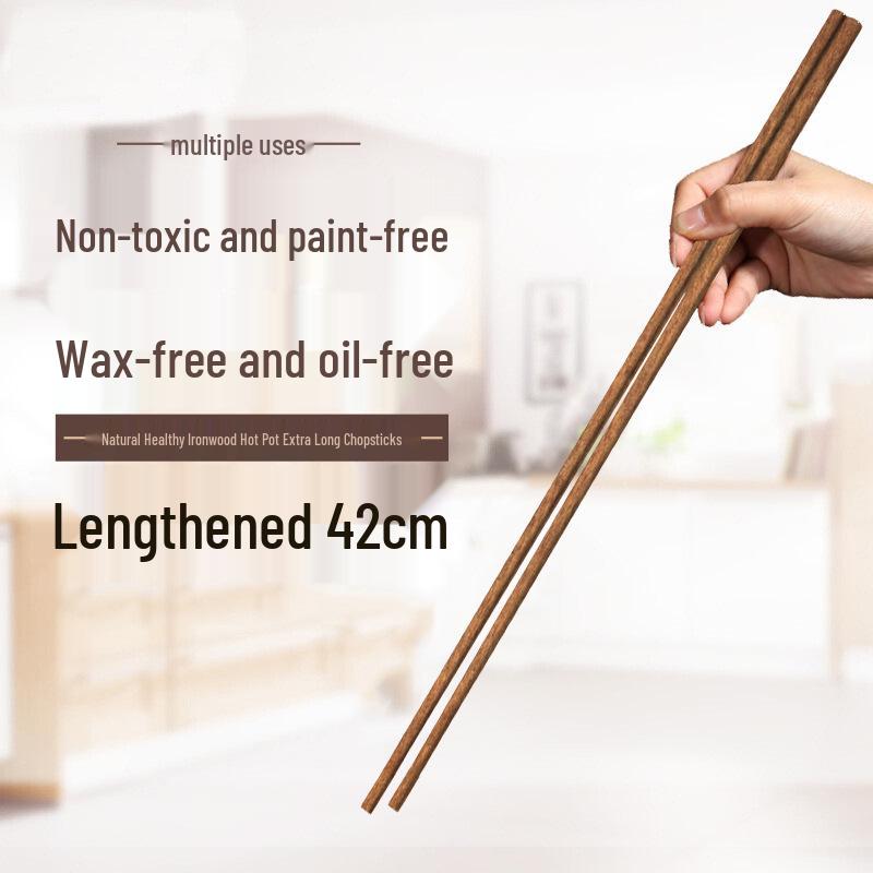 Red Sandalwood High-Temperature-Resistant Long Chopsticks for Hot Pot and Noodle Serving