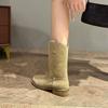 Fashion Footwear Denim Ladies Boots Middle Heel Shoes for Women Half High Cowgirl Mid Calf Cowboy New Rock In On Promotion Fashion 2025