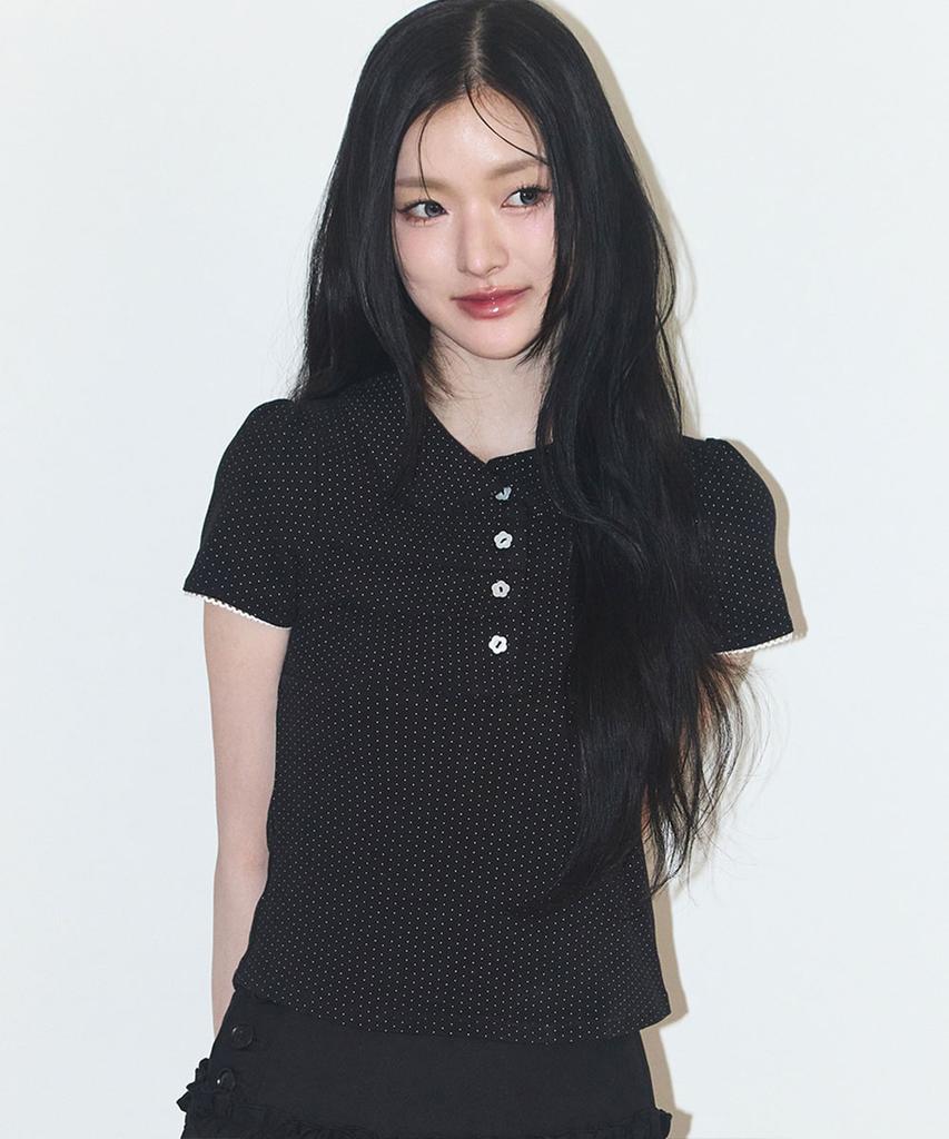 ILLIGO Dot Pintuck Collared Tee Black