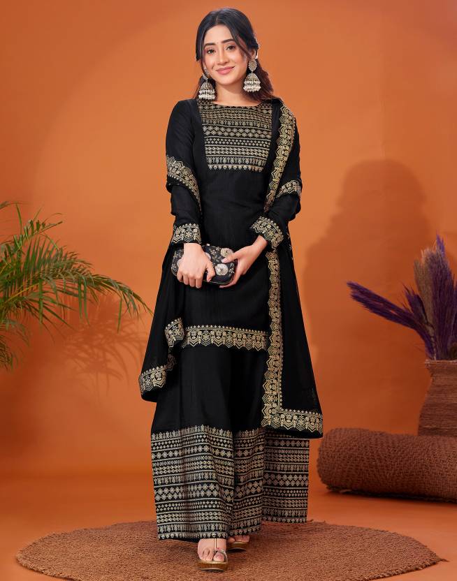 Damen Designer Rayon Kurta Sharara Dupatta Set Indische Partykleidung Top Tunika Kurti Kleid