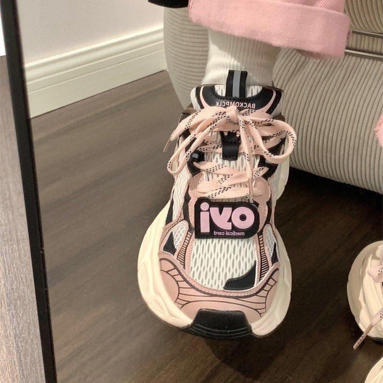 Fashion Women's Spring Autumn Season New Breathable and Fashionable Thick Sole Versatile Sports Student Casual Shoes with Mesh Surface