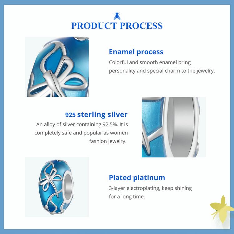 WOSTU 925 Sterling Silver Blue Drips Oil Dragonfly Charm Beads for Women Girls Bracelet & Bangle DIY Jewelry