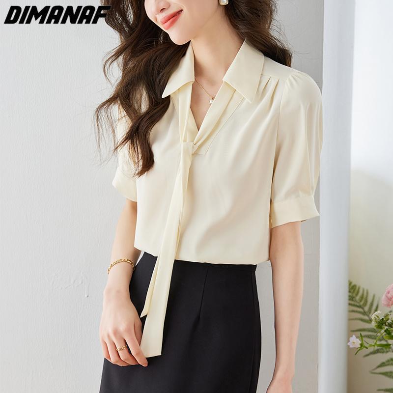 

DIMANAF 2023 Plus Size Новая Летняя Блузка Однотонная Повседневная Рубашка Шифон V-образный Вырез Женская Свободная Рубашка Футболки