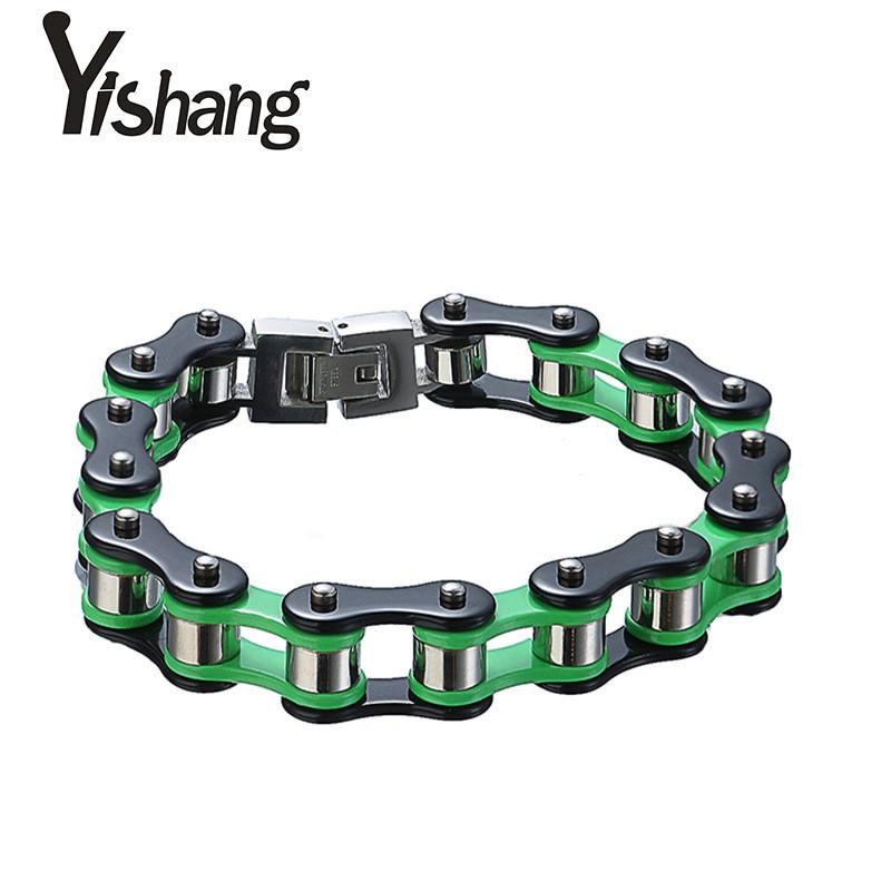 Stainless Steel Cycling Chain Link Bracelet Men Vacuum Plated Multi Color Titanium Geometric Design