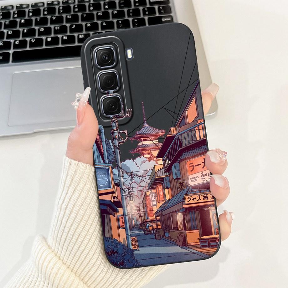 For Infinix Hot 50 50i 4G X6882 X6531 Case Liquid Silicone Soft TPU Back Cover Hot50 Hot50i Phone Funda Gothic Black Night Shell