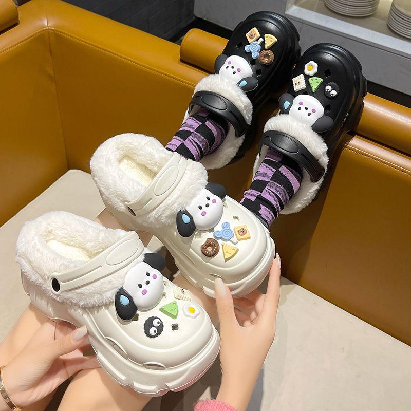 Scarpe con fori in cartone animato, EVA, invernali, da donna, con isolamento in peluche, suola spessa, aumento dell'altezza, prepuzio interno, pantofole in cotone