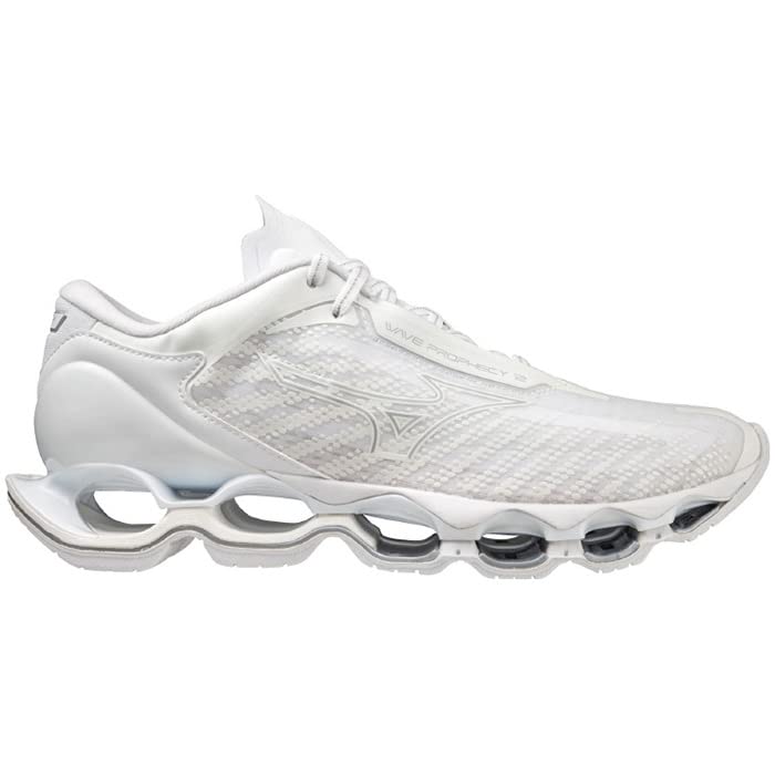 Mizuno Buty do biegania Wave Prophecy 12, szerokość 2E, męskie, białe/srebrne, 25,0 cm,