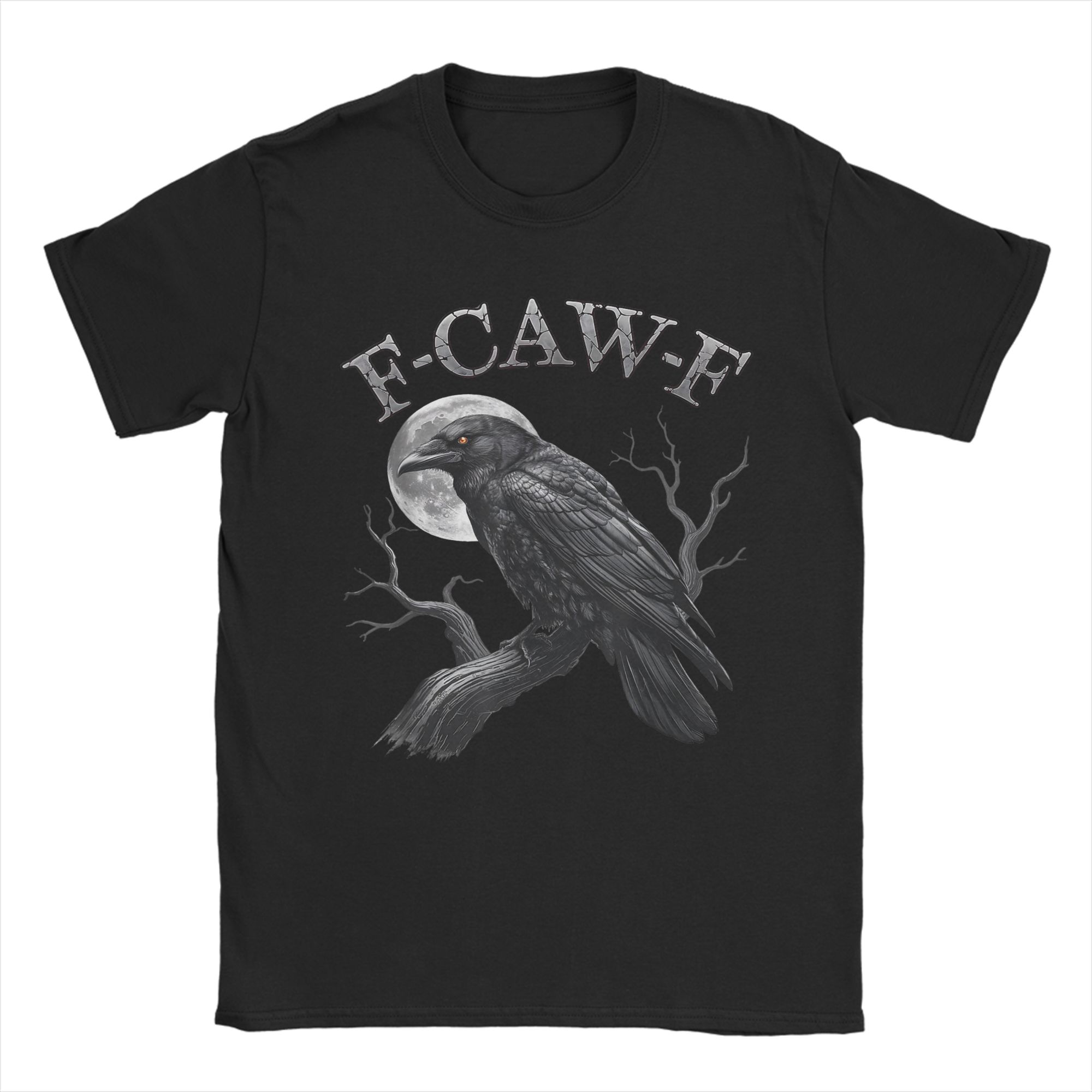 

Black Crow F-Caw-F Funny Black Bird Moon Gothic Humor T Shirt Mens Streetwear Cotton T Shirts Summer Tee Shirt Oversized Tops 4XL