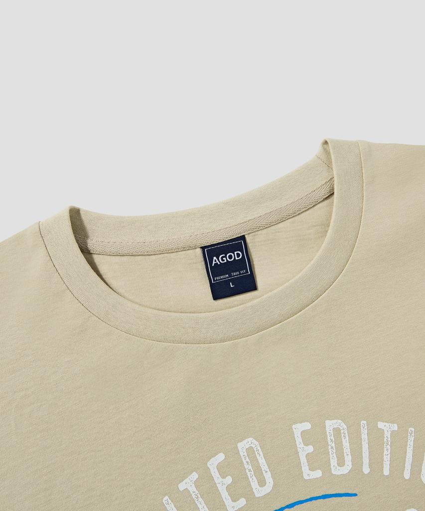 AGOD Original Camping Lettering Short Sleeve T-Shirt [Light Beige]