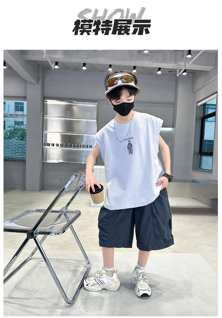 Children's Clothing Boys' Summer Sleeveless Set 2026 New Summer Mid Size Children's Sports Vest Summer Style Cool and Fashionable